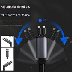 4-in-1 Retractable Car Charger with Dual USB-C Cables and Fast Charging Ports
